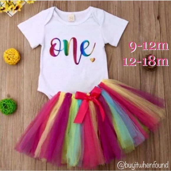 First Birthday Outfit | 1st Birthday Rainbow Sparkle Tutu Dress | Happy Birthday - Picture 8 of 9